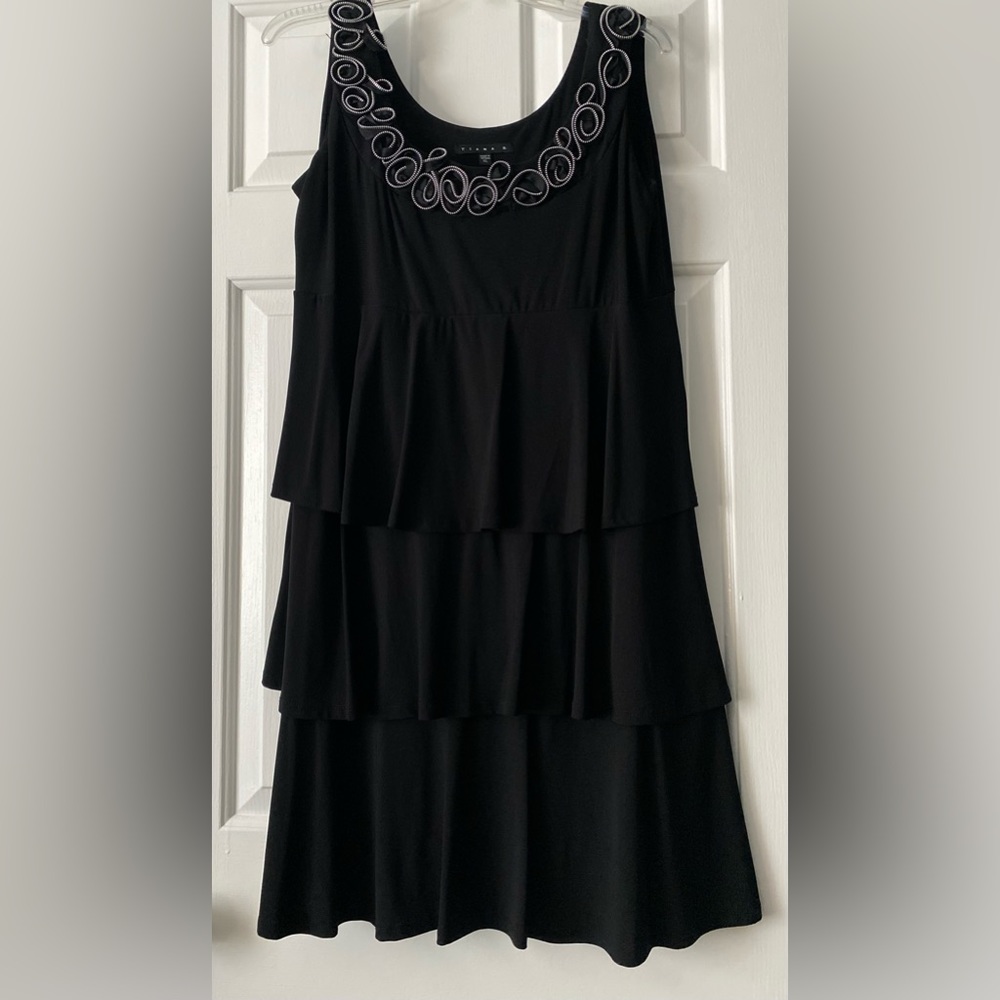 Tatiana B black and silver metallic three tiered dress in size XL.